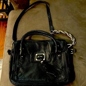Black leather bag with handles & shoulder strap
